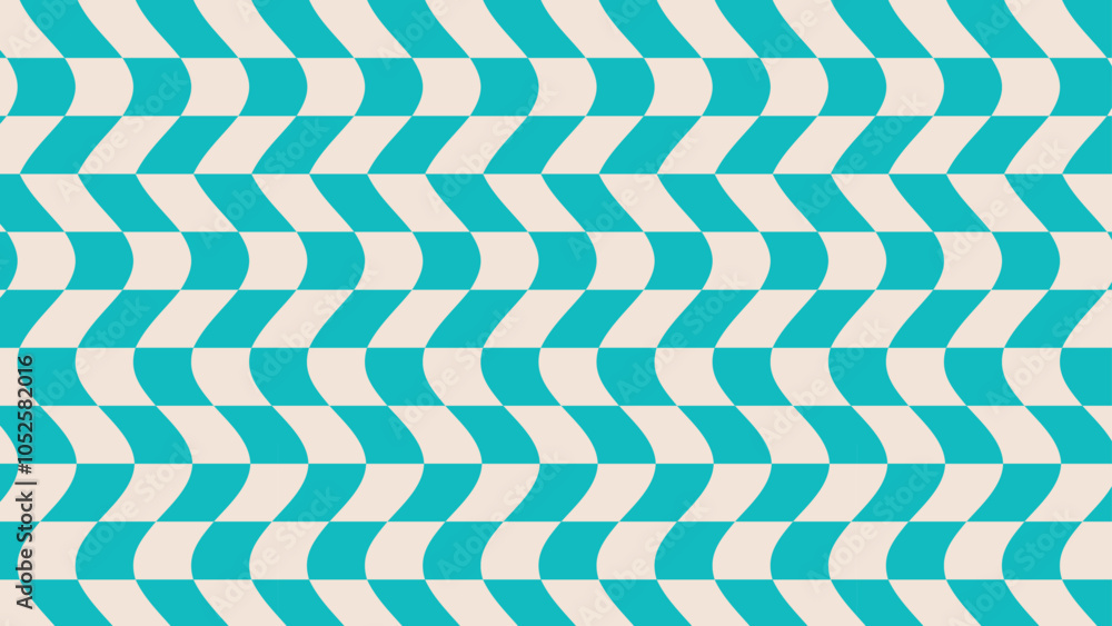 Aufkleber Retro groovy checkered texture. Y2k seamless wave chess pattern. Vector checkerboard psychedelic pattern