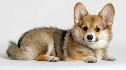 Obraz premium A fluffy corgi puppy relaxes, highlighting its cuteness and playful spirit
