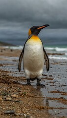 Fototapeta premium King penguin on a beach in the Falkland Islands.