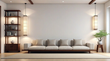 Living room empty white wall background with decoration