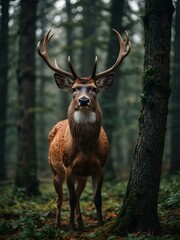 Fototapeta premium Majestic deer standing in a forest.