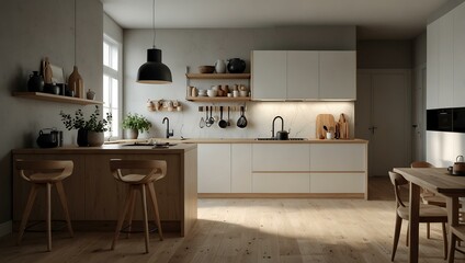 Minimal Scandinavian-style luxury kitchen interior.