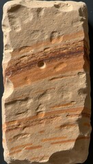 Weathered sandstone block with earthy layers and porous texture