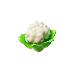 3D illustration with a image of a cauliflower with green leaves on a white background