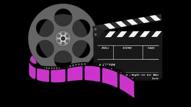 Clapperboard and a film reel.