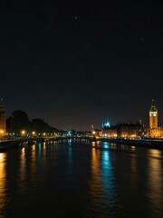 Fototapeta premium Night view of the Thames River in London.