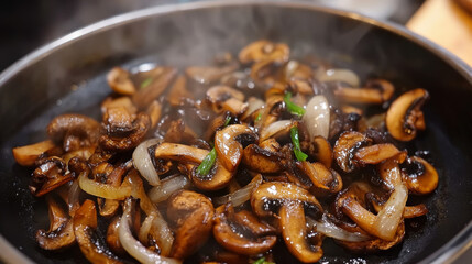 "Savory Delight: Caramelized Fried Mushrooms with Onions"