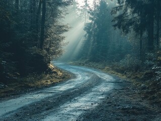 Fototapeta premium Misty Morning on a Damp Forest Road