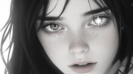 Fototapeta premium Enchanting portrait of a girl with sparkling eye and freckles