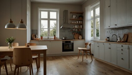 Fototapeta premium One more Scandinavian-style luxury kitchen interior.