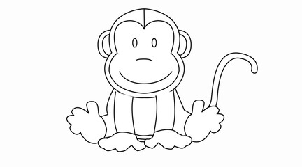 Coloring drawing of a monkey in a childish style. Editable vector illustration.