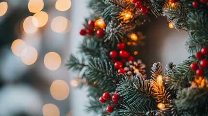 Christmas Wreath with Warm Lights 