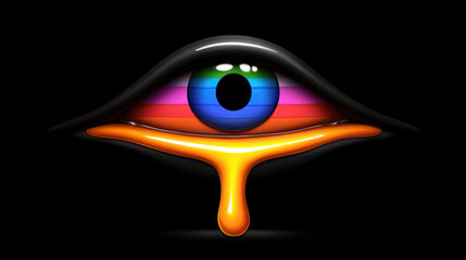 Obraz premium Vibrant dripping eye with multicolored iris on black background
