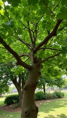 Obraz premium Majestic fig tree with twisted trunk and wide canopy