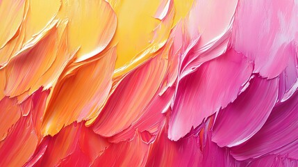 Intricate oil paint brush strokes in yellow and pink, creating an abstract and textured background,...