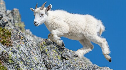 Obraz premium Mountain Goat Leaping on a Rocky Mountain