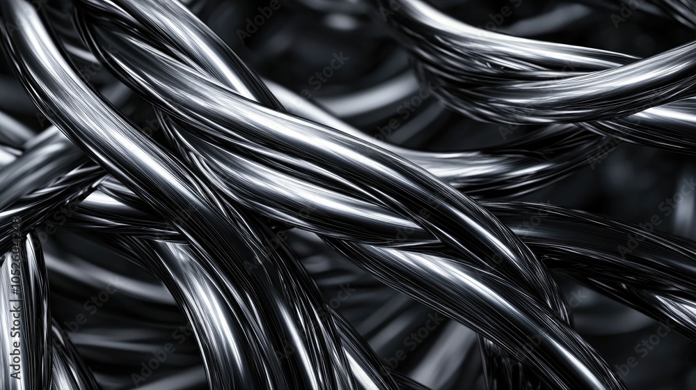 Poster curved texture of twisted metal wires banner relaxed structure in alloy design generates ai
