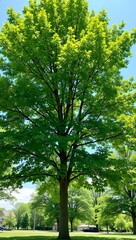 Fototapeta premium Hornbeam tree with slim trunk smooth gray bark and dense rounded canopy