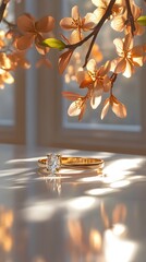 Elegant Ring with Blooming Flowers in Soft Light