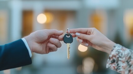 A close-up of two hands exchanging a key, symbolizing trust and new beginnings in real estate or personal relationships.