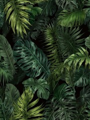 Fototapeta premium Soft green backdrop with tropical leaves.