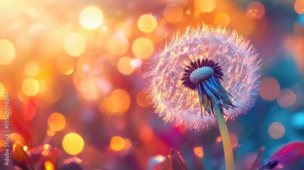 Poster stunning dandelion with delicate seeds on a vibrant bokeh backdrop close up view of a summer nature 