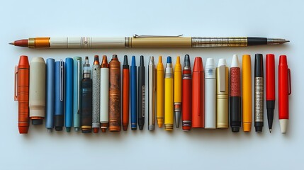 Naklejka premium Colorful assortment of writing instruments on white background