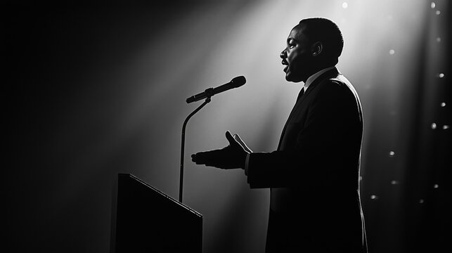 Martin Luther delivers a powerful speech, captivating the audience with his words and presence