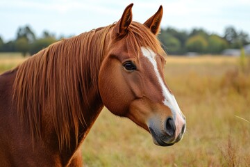 Fototapeta premium Majestic Mustang: Close-up Portrait of a Beautiful Western Horse