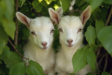 Obraz premium Adorable Baby Goats Amidst Lush Greenery on a Sunny Farm