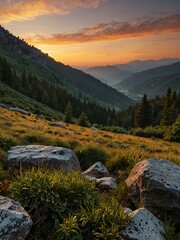 Sunrise view in the mountains.