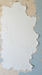 Obraz premium Aged distressed plaster wall with peeling paint in white pale blue and beige layers