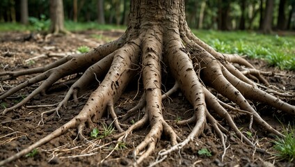 Obraz premium Tree roots emerging from the ground.