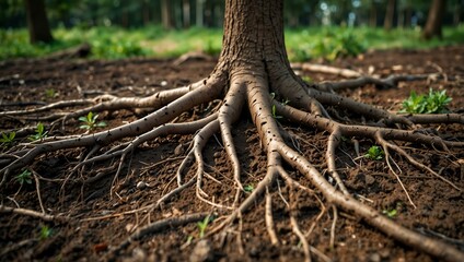 Fototapeta premium Tree roots emerging from the ground.