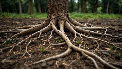 Tree roots emerging from the ground.