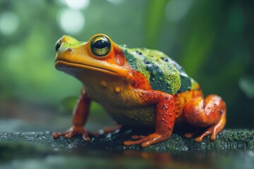 Vibrant Wildlife: Close-Up of Green Tree Frog in Tropical Rainforest