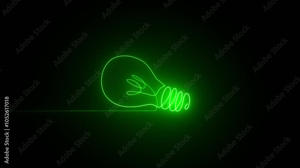 Poster black background animation electric light bulb continuous one line drawing light bulb symbol idea se