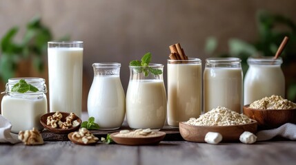 Variety of Dairy Free Milk Options in Glass Containers