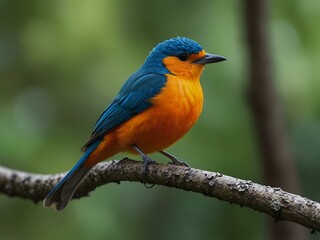 Fototapeta premium Vibrant bird resting on a branch in nature.