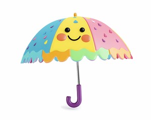 Happy cartoon umbrella with playful raindrops
