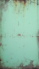 Obraz premium Aged mint green distressed concrete wall with flaking paint and rust streaks