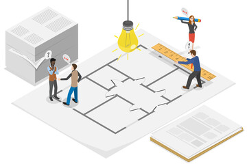 3D Isometric Flat  Illustration of House Plan, Architectural Blueprint of a Residence Design.
