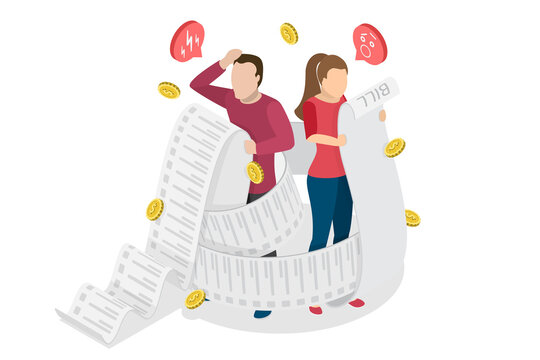 3D Isometric Flat  Illustration of Family Budget , Managing Home Finances