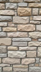 Obraz premium Rustic limestone wall in soft beige and gray hues with irregular shapes and raw texture