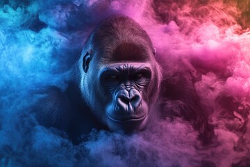 Obraz premium Artistic Gorilla Portrait with Swirling Mist. Modern Design and Abstract Style for Creative Advertisement