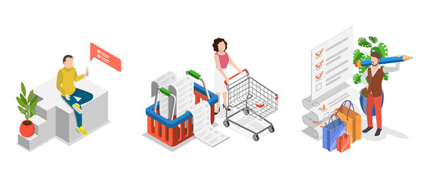 3D Isometric Flat  Illustration of Online Shopping, Wish List