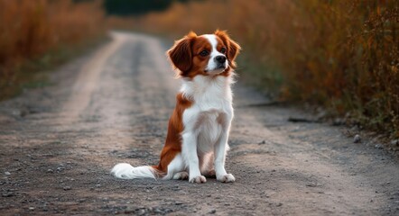 A Cute Brown and White Puppy Sitting in a Summer Field