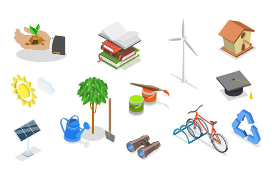 3D Isometric Flat  Illustration of Volunteering And Charity, Charitable Projects Focused on Education and Environment