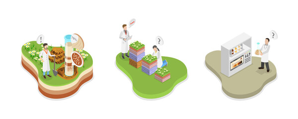Fototapeta premium 3D Isometric Flat Illustration of Soil Analysis , Controlling Earth Pollution