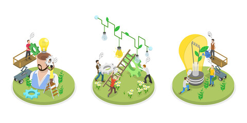 3D Isometric Flat  Illustration of Effective Smart And Green Solutions, Sustainable Project Development